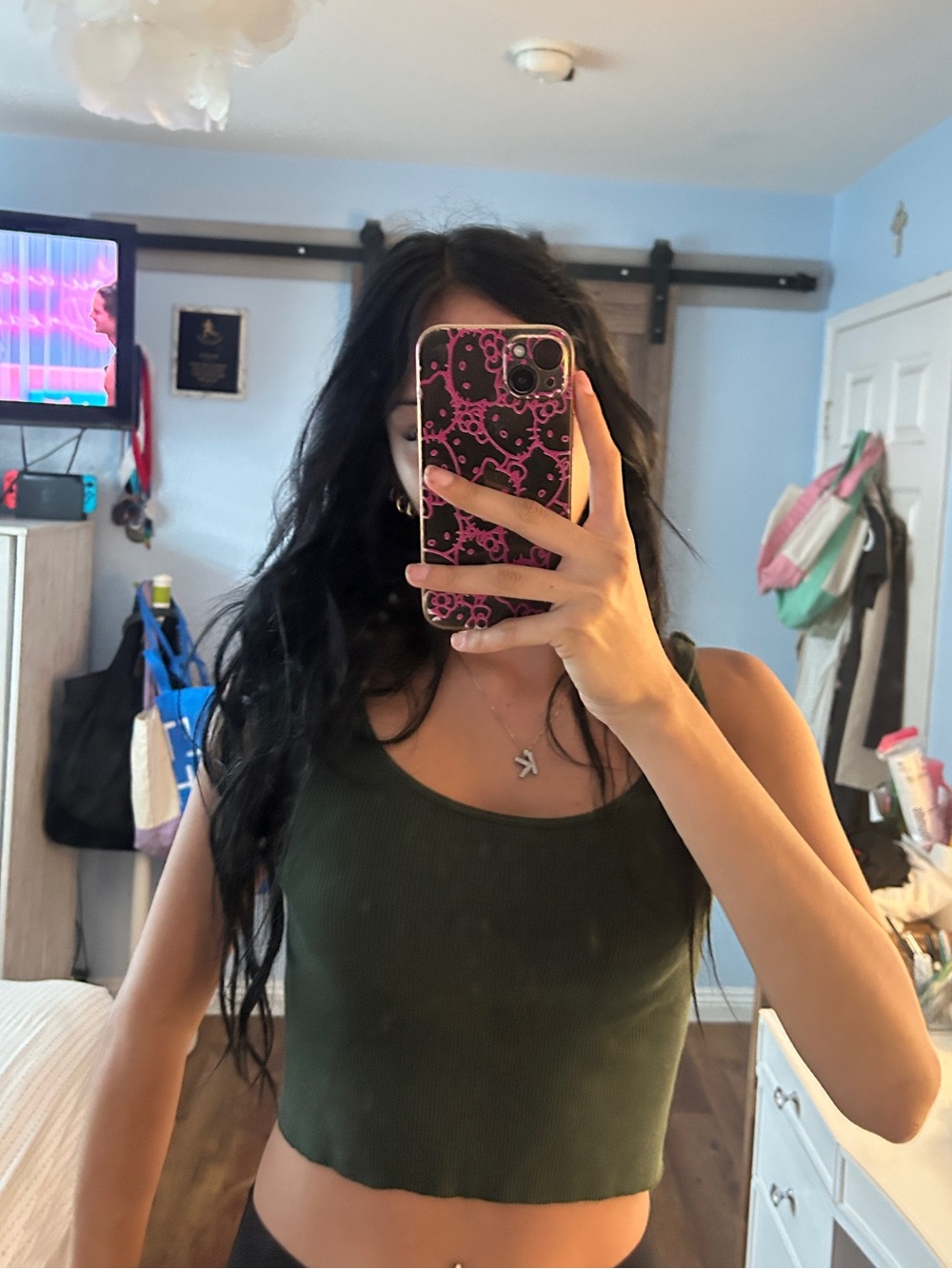 Brandy Melville Dark Green Ribbed Tank Top